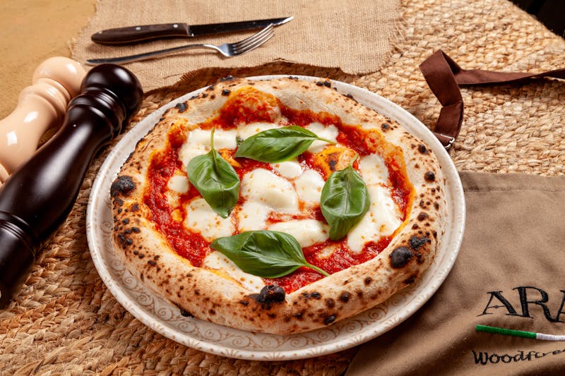 Margherita pizza with fresh mozzarella and basil